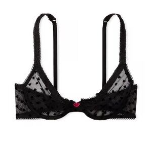 New! Victorias Secret Tease Unlined Demi Bra sheer heart print mesh 20042